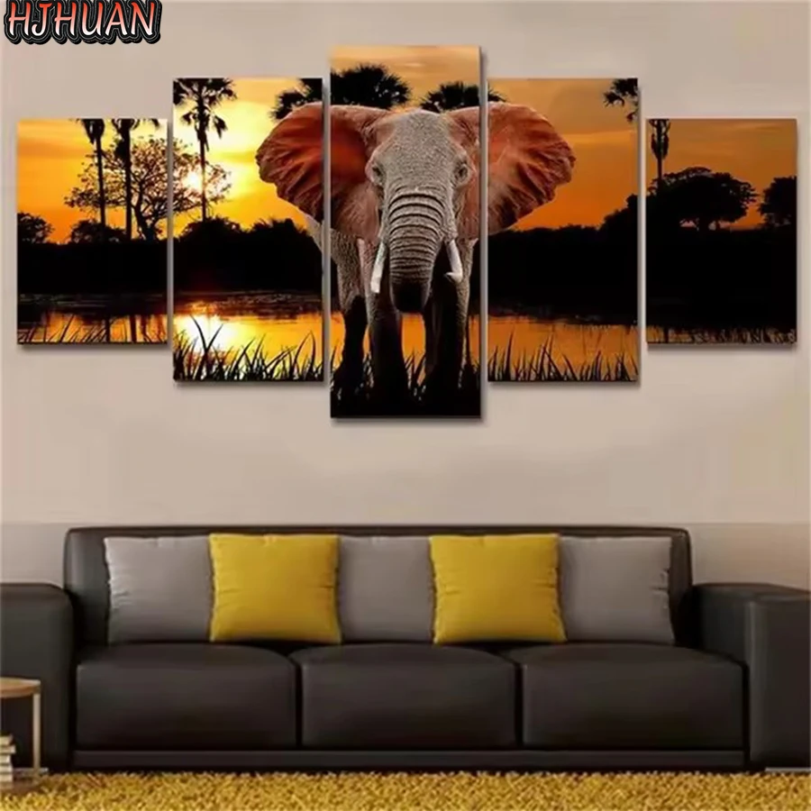 

5pcs diamond embroidery Sunset Elephant portrait diy Cross stitch Modern decor diamond painting full square/round drill pictures