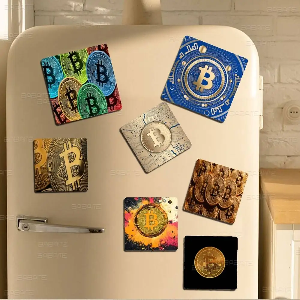 B-Bitcoin Photo Fridge Magnet Square Stickers Personalize Home Decor Souvenirs Gift