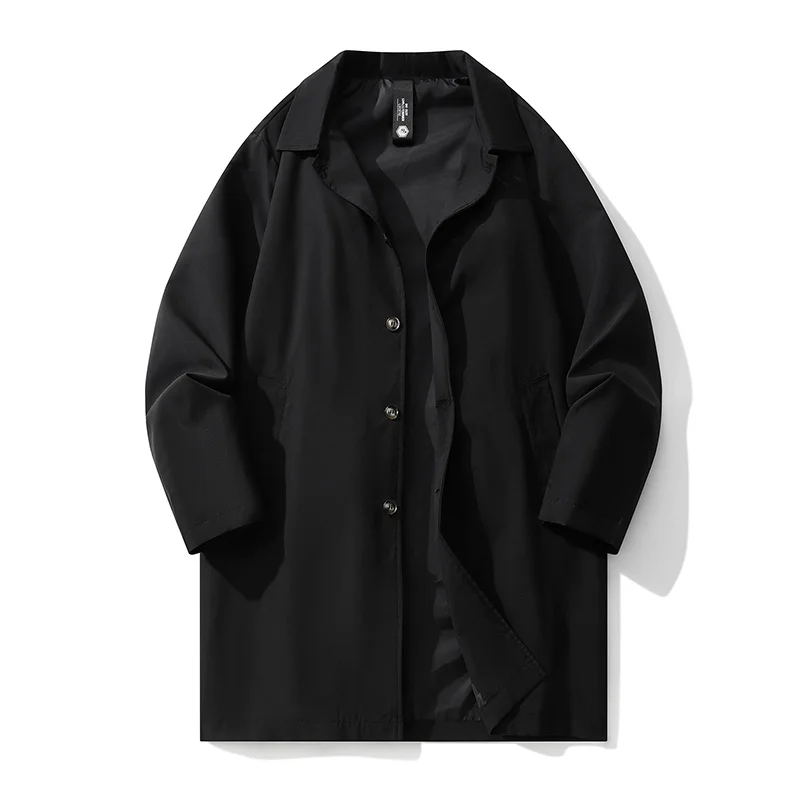 

Men's Spring and Autumn New Loose Long Trench Coat Windbreaker Coat with Lapel Collar Stylish Outerwear for Work Office Jacket