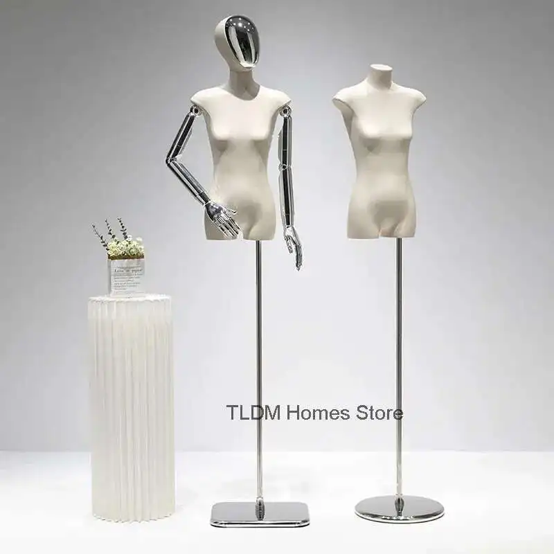 

PU Black Bust Mannequins Clothing Store Female Mannequin with Electroplated Head and Hand Iron Frame for Window Display Stand