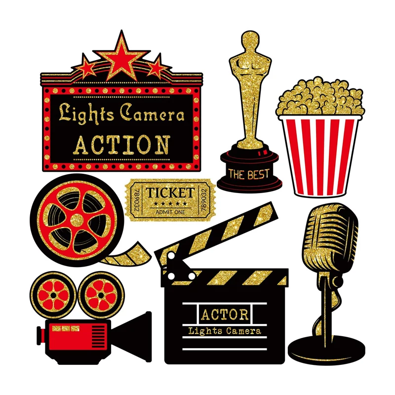 Red carpet cutout Movie party Card decorazione da tavolo decorazione a tema cinematografico Red Gold Movie Noir night party supplies