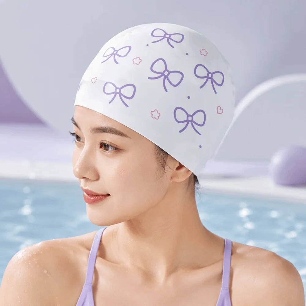 Creative Bow Print Swimming Hat Funny Bow Pattern Silicone Swim Cap Waterproof Comfortable Pool Headgear Pool Accessories