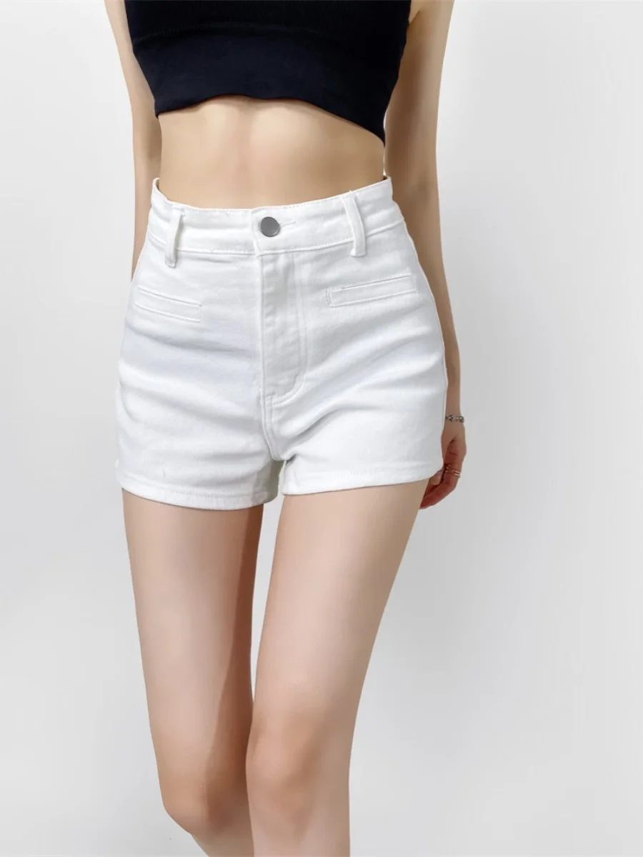 Hoge taille rekbare denim orts Dames Pittige A-lijn rokbroek Zomer Nieuwe Sle Rechte pijpen Hoge taille orts Diep licht...