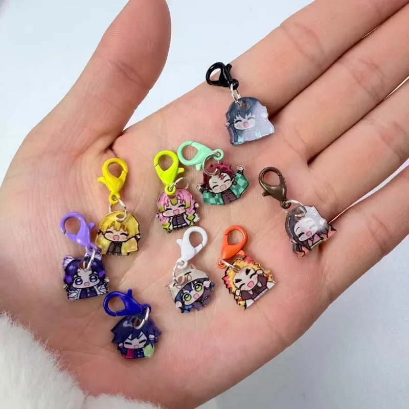 Kawaii Demon Slayer Mini Acrylic Pendant Cute Anime Character Zipper Charm INS Niche Bag Hanging Decor Accessory Gift Wholesale