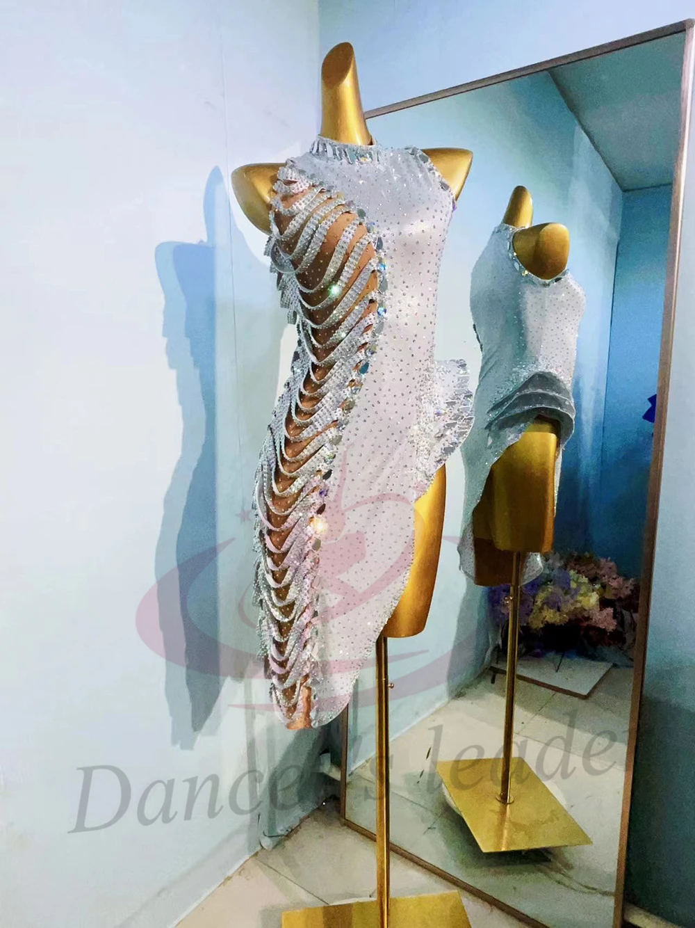 Latin Dance Costume AB Stone Female Adult Children High end Customized Side Chain Dress Black Pool Samba Dress - Image 2