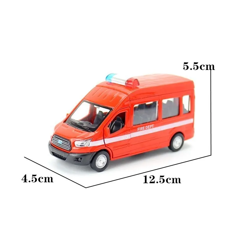 Modello di furgone Pull Back in lega 1:43 ad alta simulazione, giocattoli per auto di salvataggio antincendio a 2 porte, giocattoli di imballaggio originali, vendita calda spedizione gratuita