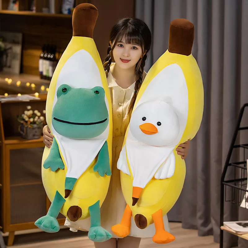 Creative Banana Frog Duck Plush Toy Cute Stuffed Animal Fruit Plushies Pillow  Kawaii Soft Kids Toys for Girls Girlfriend Gifts