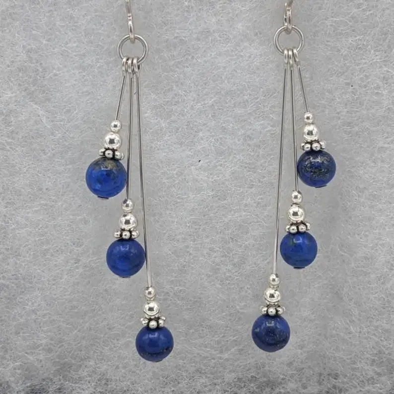 Lapis lazuli earrings, asymmetric earrings, handmade lapis lazuli beaded jewelry