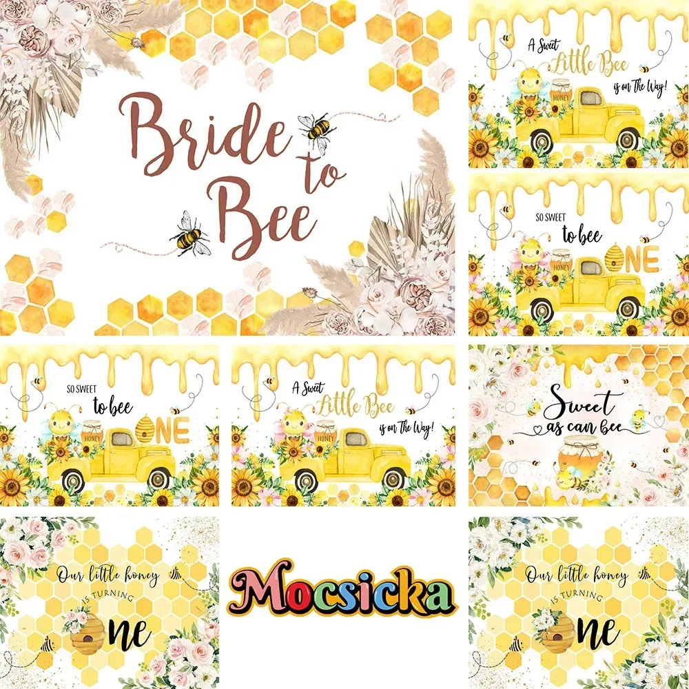 

Mocsicka Bumble Bee Baby Cake Smash Decoration Background Sweet as Honey Birthday Party Poster Photography Backdrop Newborn Poto