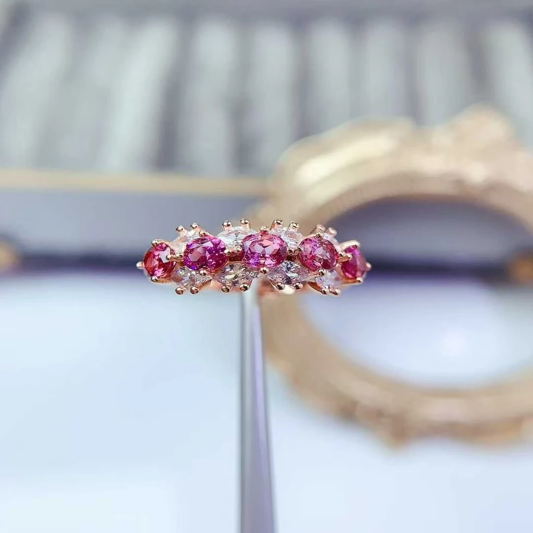 

Natural Pyrope Garnet Ring Solid 925 Silver Gemstone Jewelry 3mm*4mm Genuine Garnet Jewelry with 18K Gold Plating