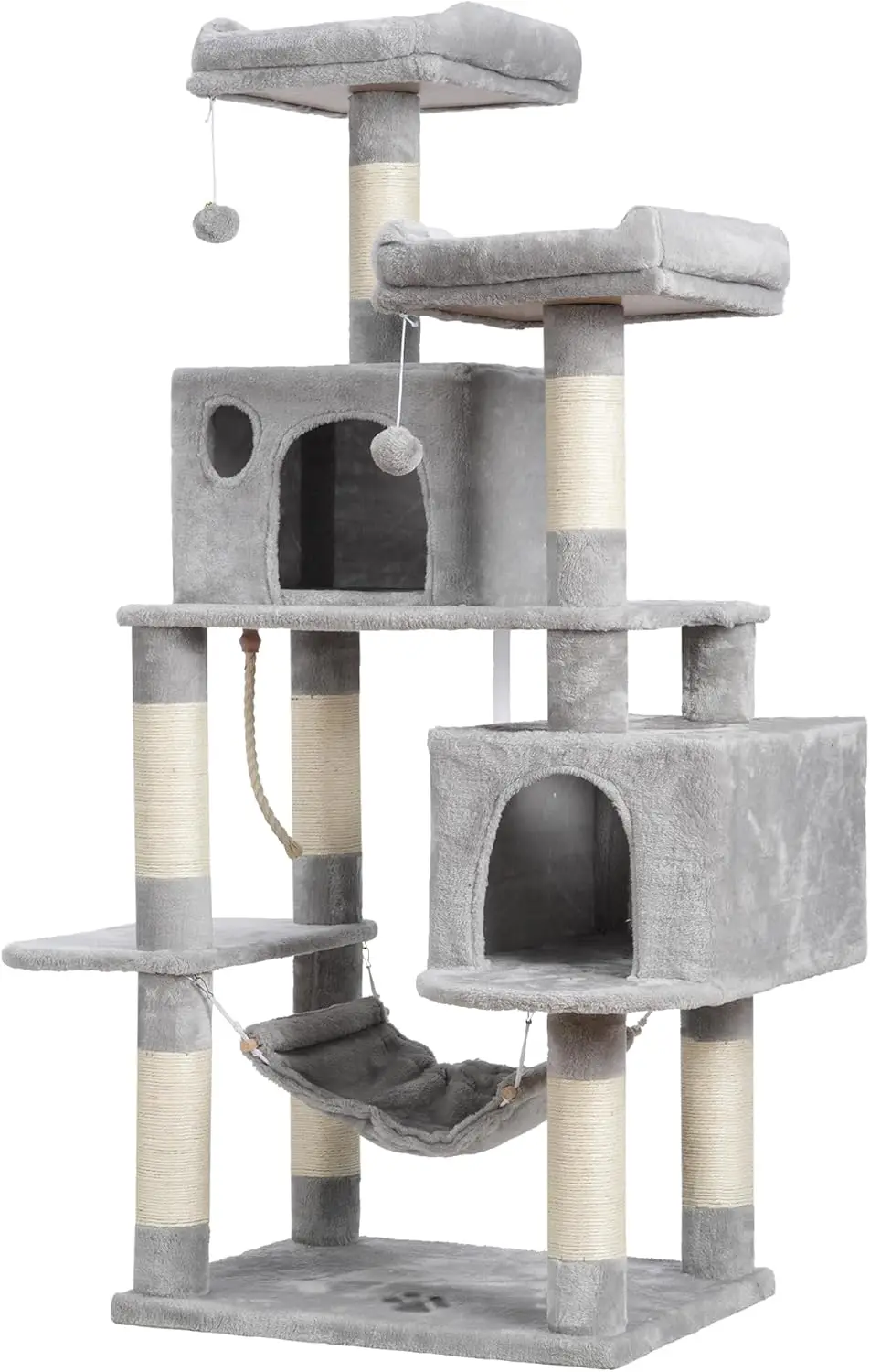 Large Multi-Level Cat Tree Condo Furniture with Sisal-Covered Scratching Posts, 2 Bigger Plush Condos, Perch Hammock