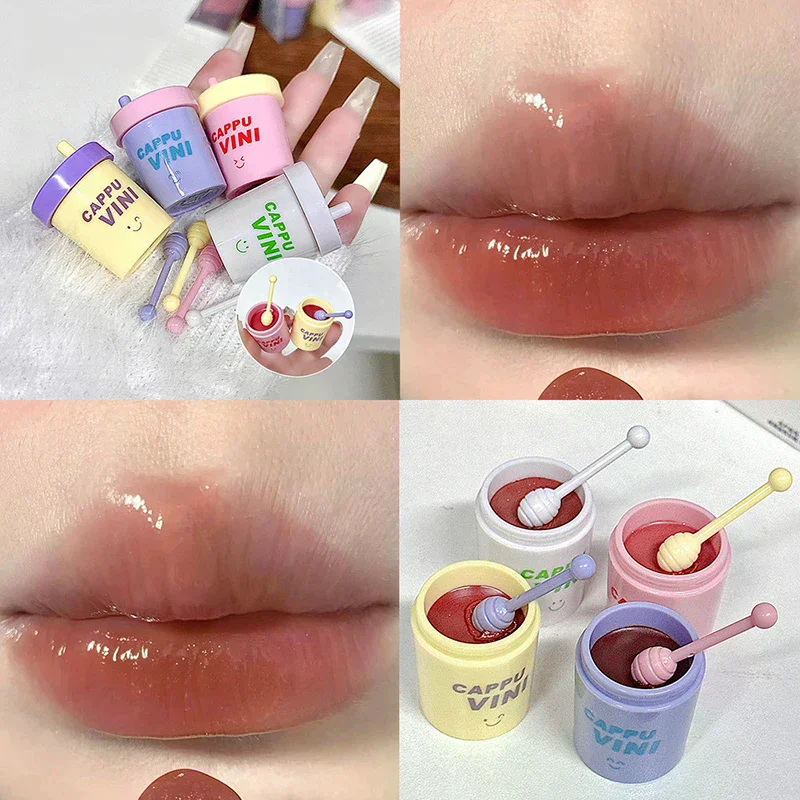 Cappuvini Cute Little Milk Can Shape Lip Gloss Moisturizing Mirror Water Lip Gloss Sexy Red Lip Tint Lip Balm Lip Makeup
