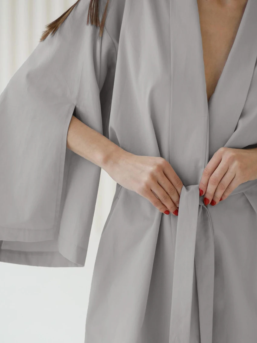 Marthaqiqi Loose Women'S Nightwear Sexy V-Neck Sleepwear Long Sleeve Nightgowns Lace Up Pajamas Mini Dress Causal Home Clothes