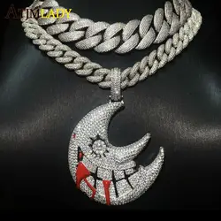 Men's Moon Shaped Mouth Face Pendant Iced Out Bling 5A CZ Cubic Zircon Tennis Chain Personality Hip Hop Rock Necklace Jewelry