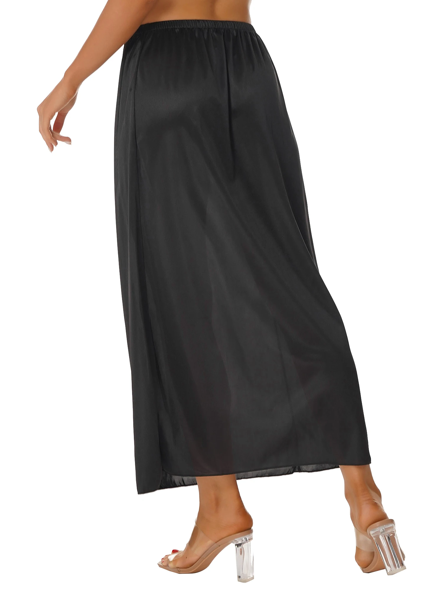 Women Solid Color Half Slip Underskirt Elastic Waist Inner Lining for Midi Skirt Long Underskirt for Ladies White/Black/Yellow