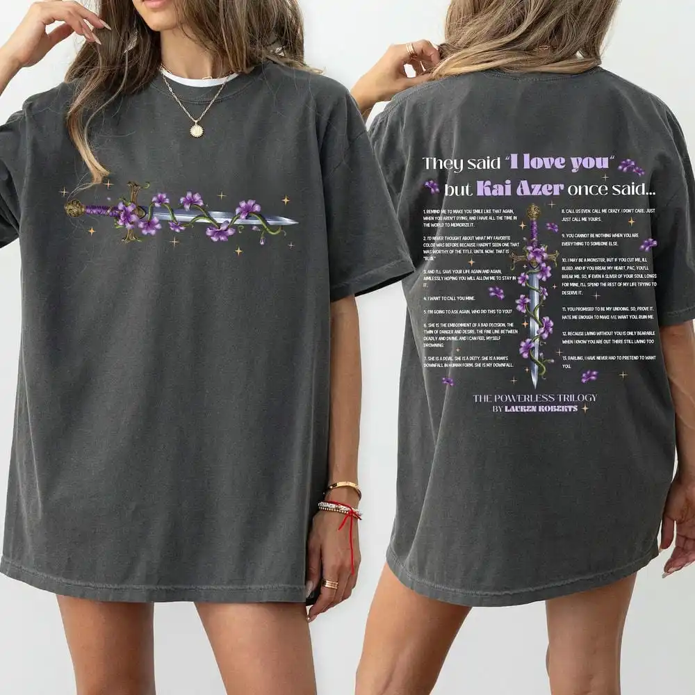 تي شيرت مستوحى من Kai Azer بتصميم مروحة بدون قوة، قميص I Love You برقبة دائرية وأكمام قصيرة لمحبي الكتب، تنزيل فوري