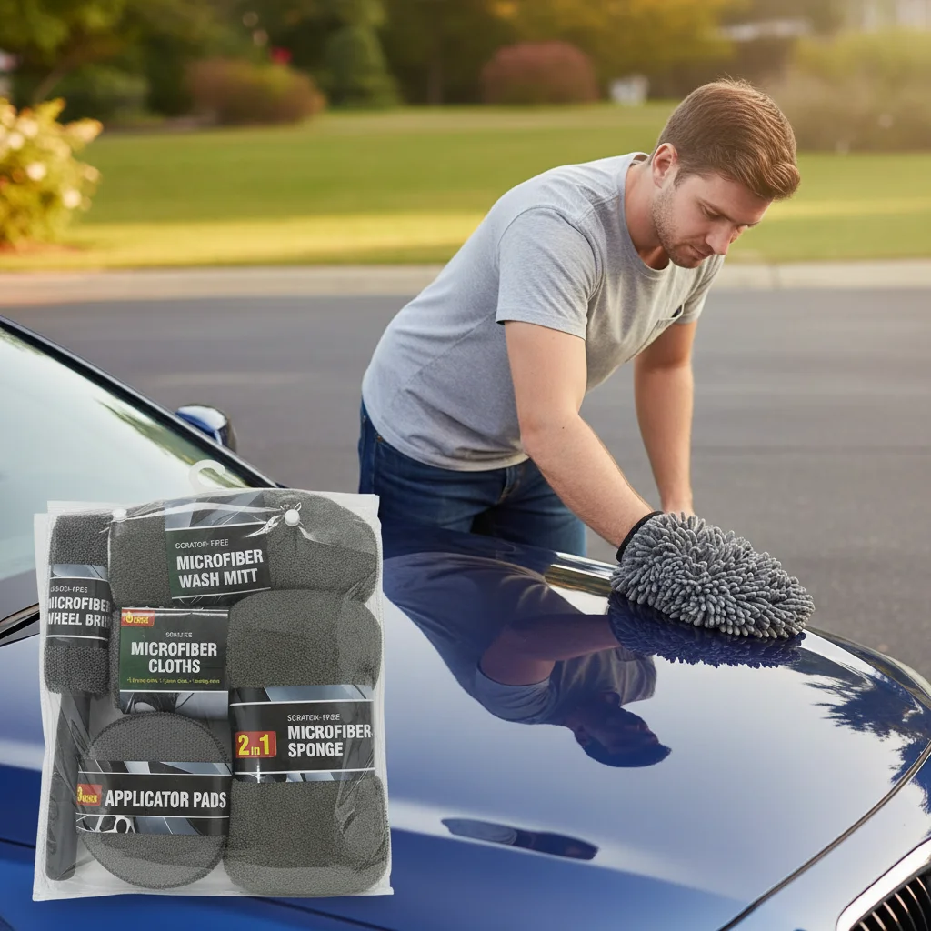 

9 pieces of grey multifunctional car wash ultra-fine fiber set, multiple set combinations, suitable for car and home cleaning