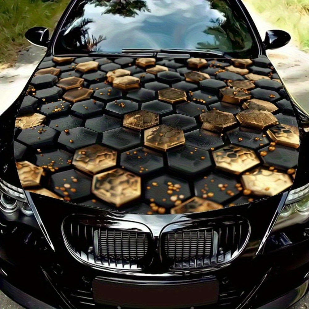 

Abstract Golden Hexagonal Car Hood Vinyl Stickers Wrap Vinyl Film Engine Cover Decals Sticker Universal Car Hood Protective Film