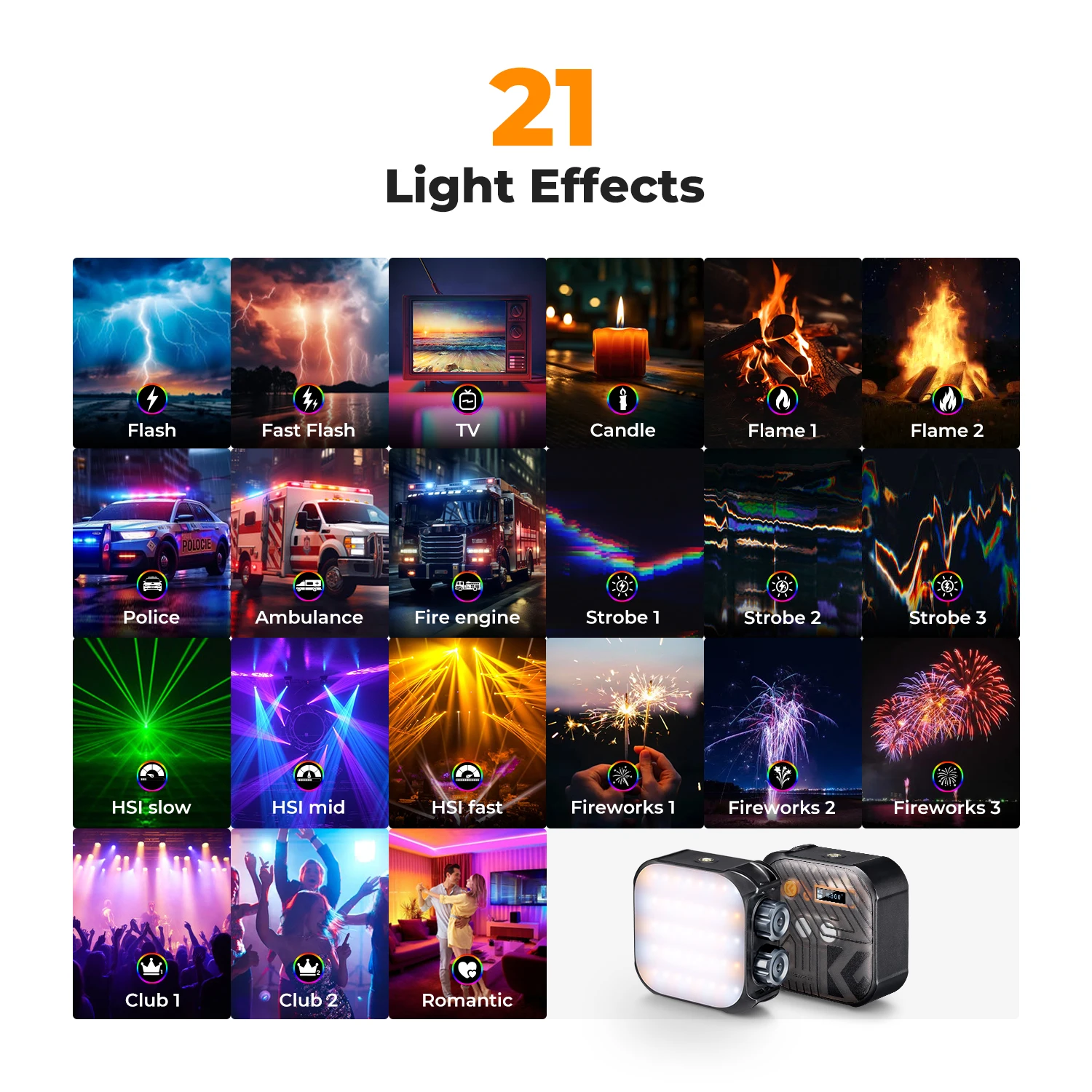 K&F Concept RGB LED Video Light 2000mAh Rechargeable 2500K-9900K CRI 96+ 360° Full Colors Camera Light For Photography Selfie