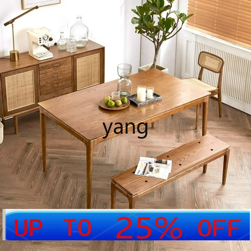 

LTT Nordic all solid wood rectangular wabi-sabi desk multi-person dining table and chair combination