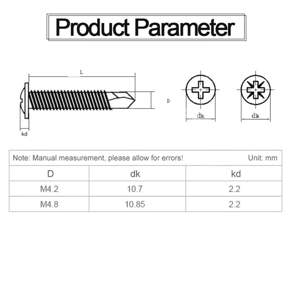 Hongtu 30 قطعة رأس الغسالة فيليبس برغي حفر ذاتي M4.2 M4.8 مسامير هارديفليكس من الفولاذ المقاوم للصدأ للصفائح المعدنية #6