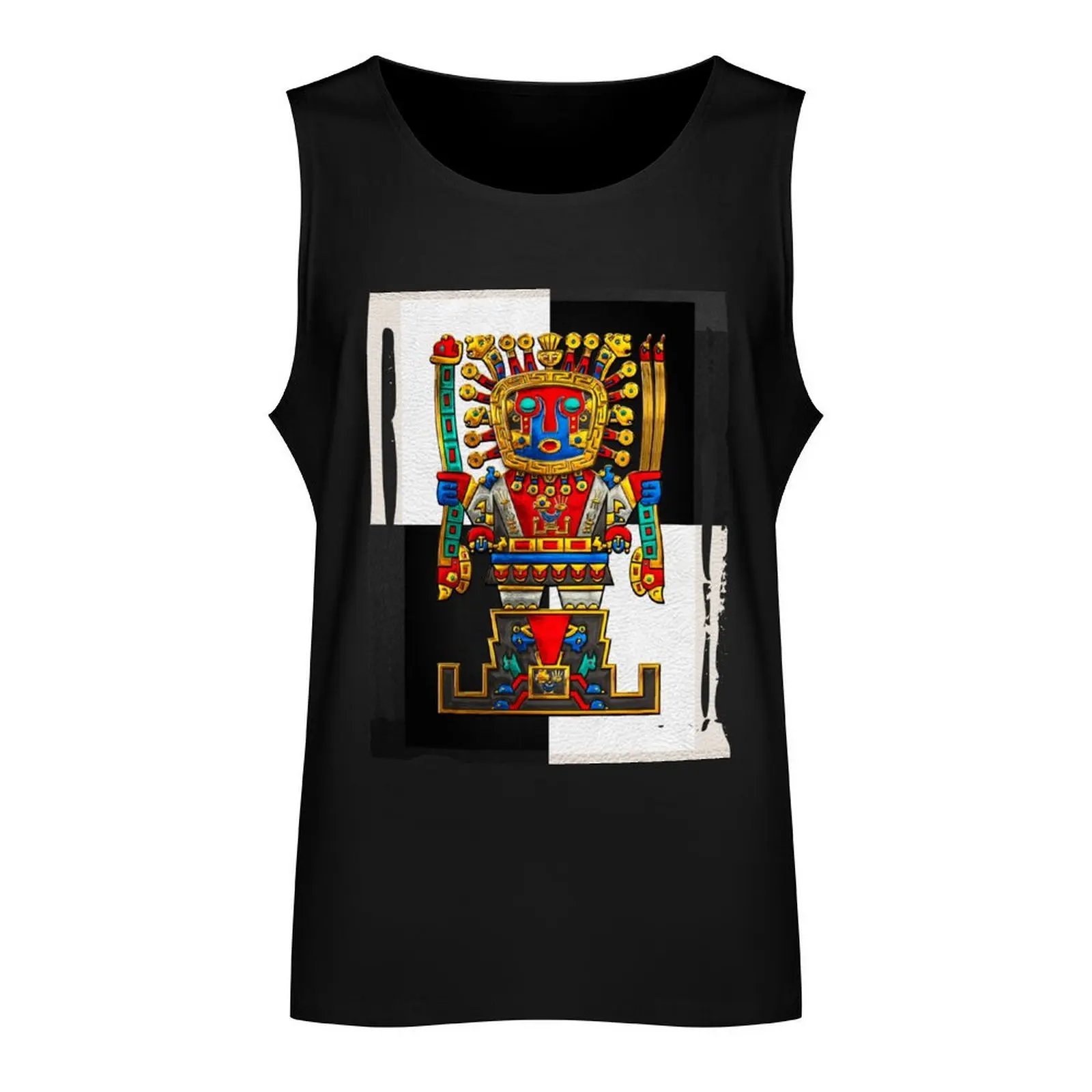 Incan Gods - The Great Creator Viracocha on Black and White Tank Top T-shirt sports men clothes