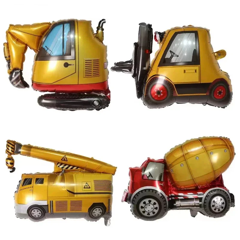 4pcs Engineering Trucks Excavators Forklifts Cranes Cement Mixers Children's Birthday Parties Aluminum Foil Balloons