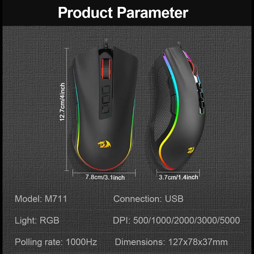 Redragon Cobra M711 Rgb Usb Bedrade Gaming Muis 12400 Dpi 9 Knoppen Muizen Programmeerbaar Ergonomisch Voor Computer Pc Laptop Gamer