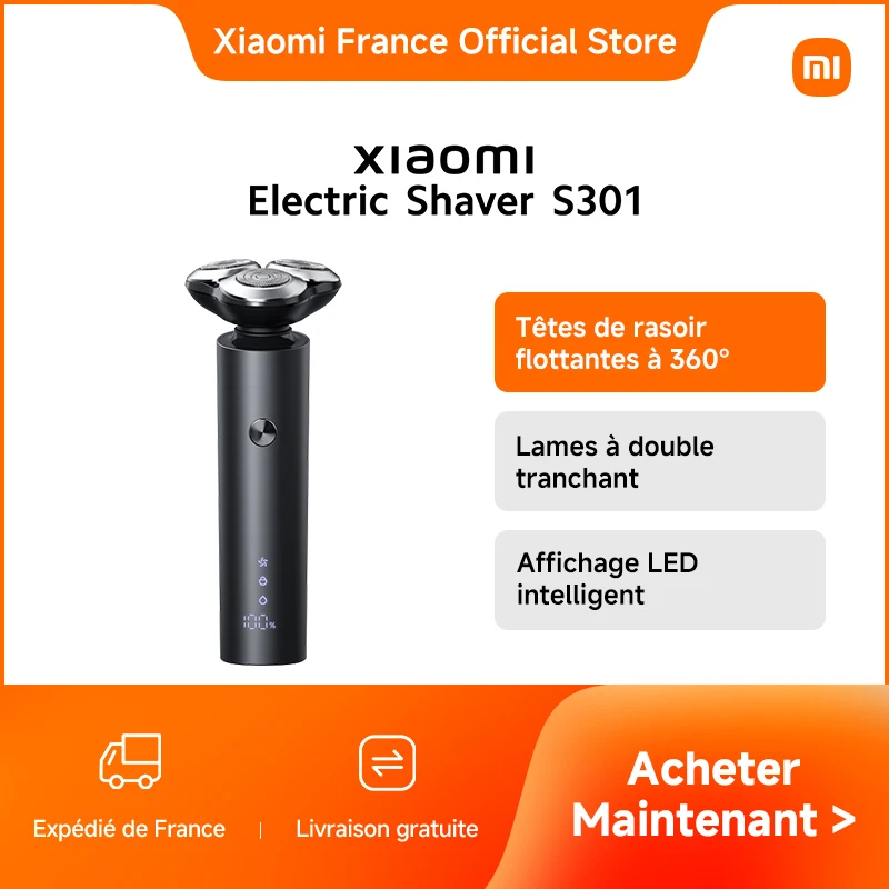 Xiaomi-Rasoir électrique S301, double tranchant, empreintes de rasoir respectueuses à 360 °, affichage LED intelligent