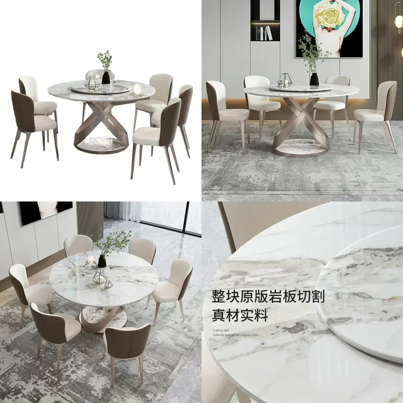 for Slate Round Dining Table with Rotating Turntable Modern Light Luxury Simple Design Small Apartment Household Table and