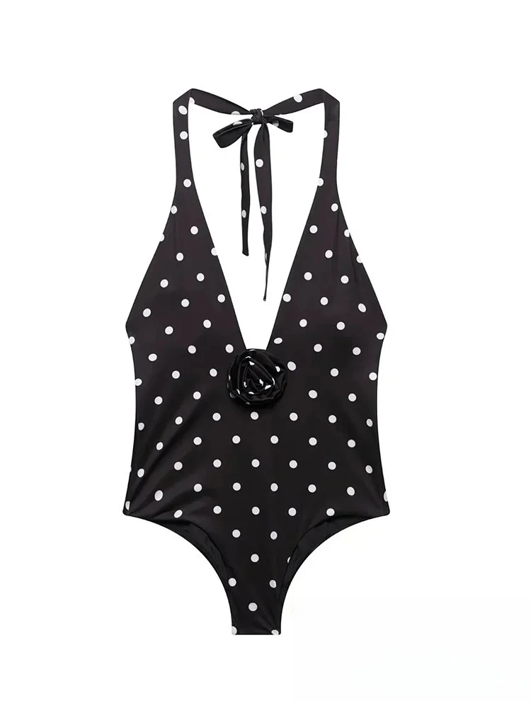 

KONDALA сексуальные женские боди с волнистой точкой без рукавов с цветочным принтом и открытой спиной, тонкие короткие боди с лямкой на шее, новая мода 2025 года, комбинезоны-футляры