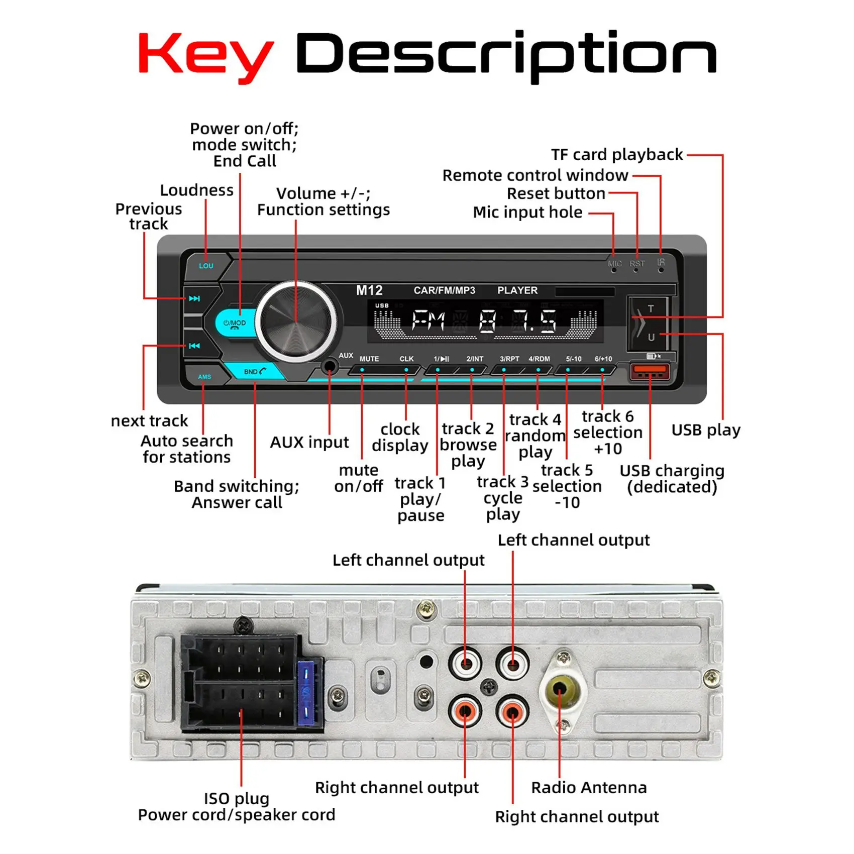 1Din راديو السيارة ستيريو FM Aux المدخلات استقبال SD TF USB 12 فولت في لوحة 60Wx4 MP3 Autoradio مشغل وسائط متعددة مشغل ستيريو-M54K #3