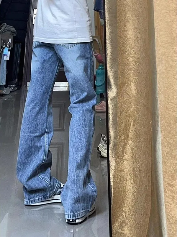 

Light Blue American Waed Flared Jeans Men's Autumn Winter Fce Slim Straight Thiened Knife Jeans