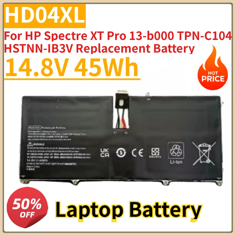 

High Quality New HD04XL Laptop Battery 14.8V 45Wh For HP Spectre XT Pro 13-b000 TPN-C104 HSTNN-IB3V Replacement Battery