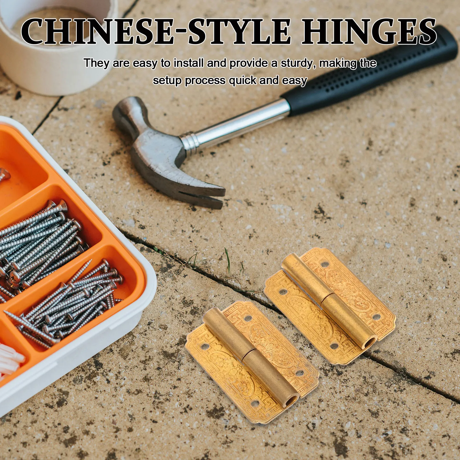 2Pcs Brass H-Shaped Vintage Hinges Chinese Engraved Design for Jewelry Chests Wooden Boxes Cabinet Doors Furniture