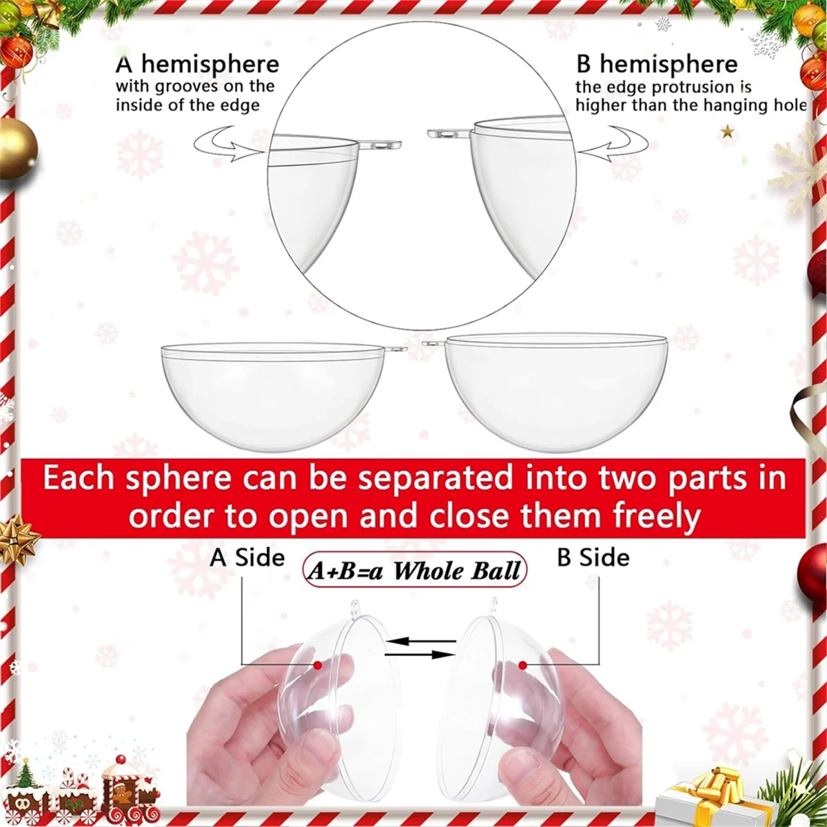 20 Pcs Christmas Fillable Ornaments Ball Clear Plastic Ornaments DIY Craft Transparent Ball for Christmas 3.15Inch