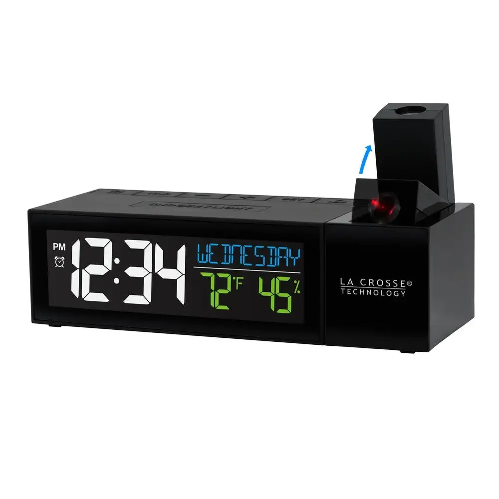 Projection LCD Alarm Clock USB Port Temperature Humidity Calendar Timer USB Charging Black Wall Ceiling Display Rotation