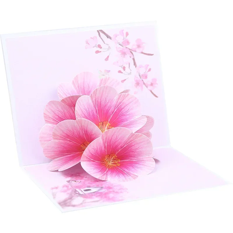 Pop up 3D greeting card peach blossom blooming card Valentine's Day color printing thank you blessings gifts wedding invitation