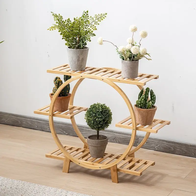 HYS European-style living room indoor succulent flower pot shelf floor-to-ceiling multi-layer bamboo balcony green dill