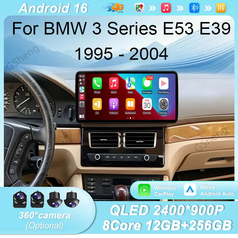 For BMW 3 Series E53 E39 1995‑2004 Car Radio Multimedia Player 12.3 inch QLED IPS Touch Screen GPS Navi Wireless CarPlay Android