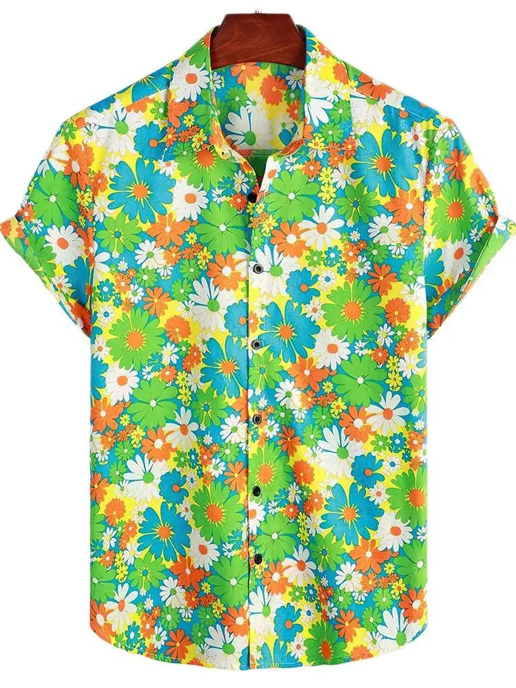 

Floral Print ort Sve Slim Fit irt Youthful Summer Faion Printed Casual irt for Young Men European Simple Sle