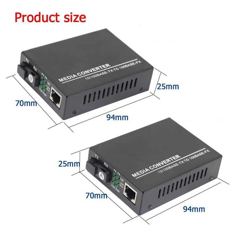 Fiber Ethernet Media Converter,Single-Mode 10/100Base-TX To 100Base-FX, RJ45 To SC, Fiber Transceiver Up To 25KM(1 Pair)