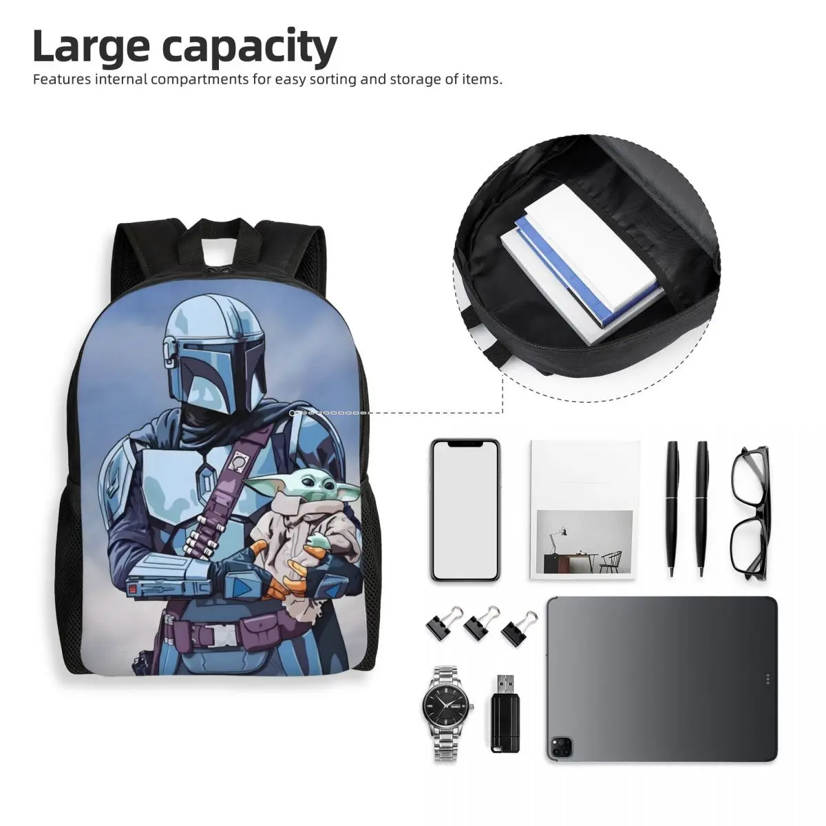 Mochila para ordenador portátil M-Mandalorianed personalizada, mochila informal para hombres y mujeres para la escuela, estudiantes universitarios, bolsa de historia de aventura