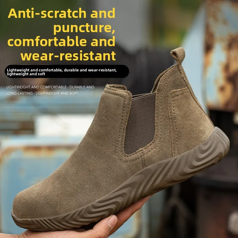 Men's Safety Work Shoes Summer Breathable Steel Toe Lightweight Durable Anti- Puncture Non- Slip Construction Site Steel Plate
