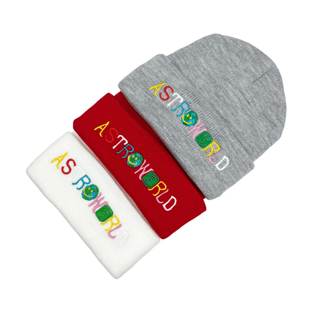 1pcs Beanie Astroworld Embroidery Knitted Hat Ski Warm Winter Unisex Hip Hop Hats Black White Red