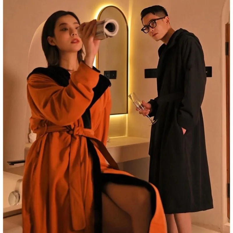 Fall and Winter New Nightgown Women's Fleece Hooded Long Fashion Coral Fleece Outer Loungewear Large Size Comfortable and Simple