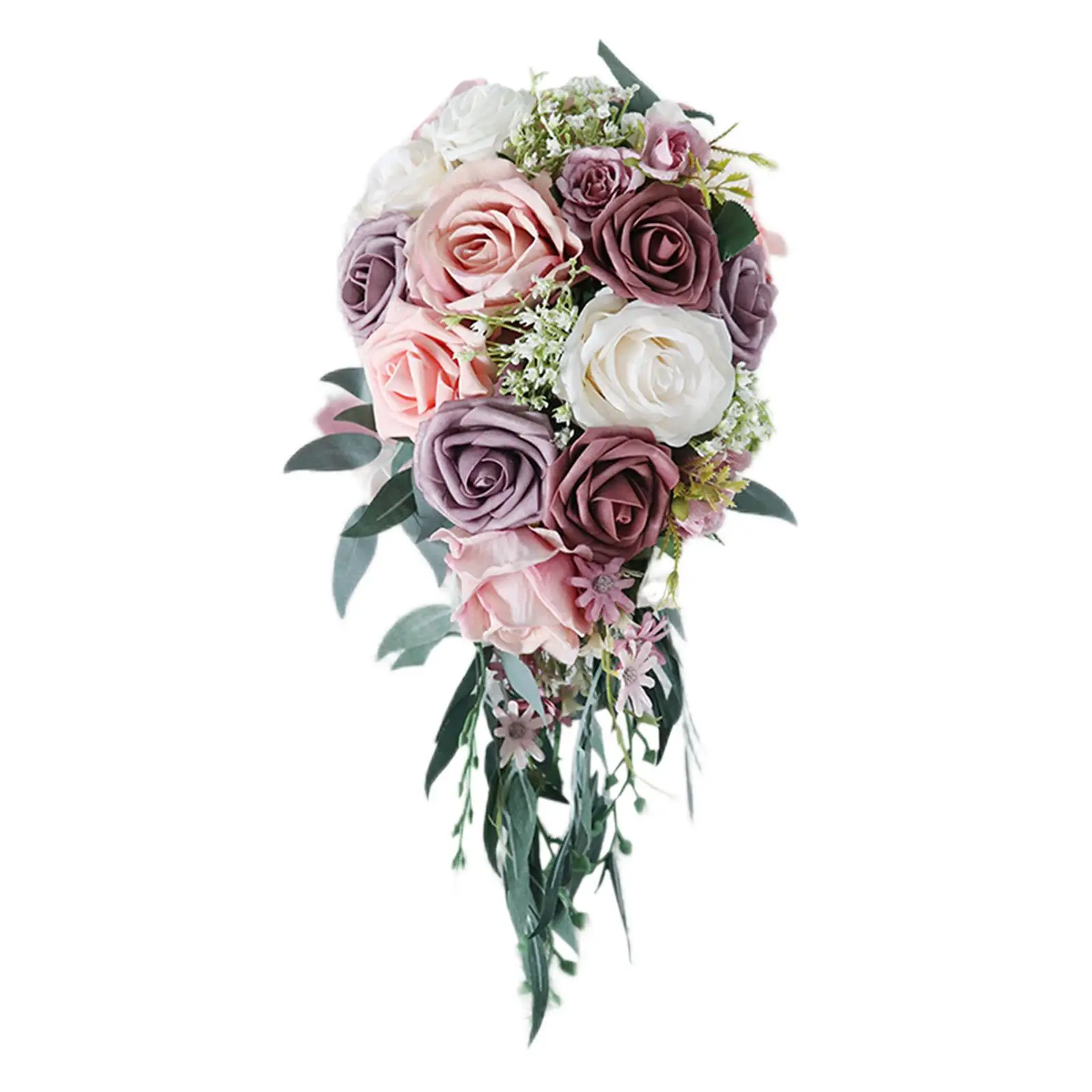 Cascading Bridal Bouquet Teardrop Artificial for Wedding Party Photo Props