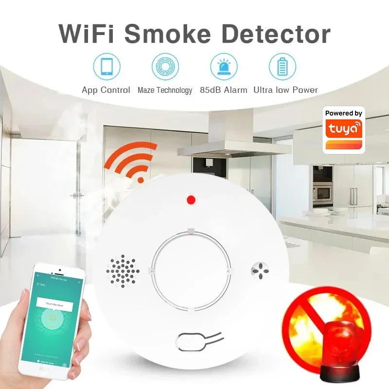 Tuya Alarm asap Zigbee WiFi, detektor asap perlindungan api, kombinasi Alarm api, sistem keamanan rumah, pemadam kebakaran