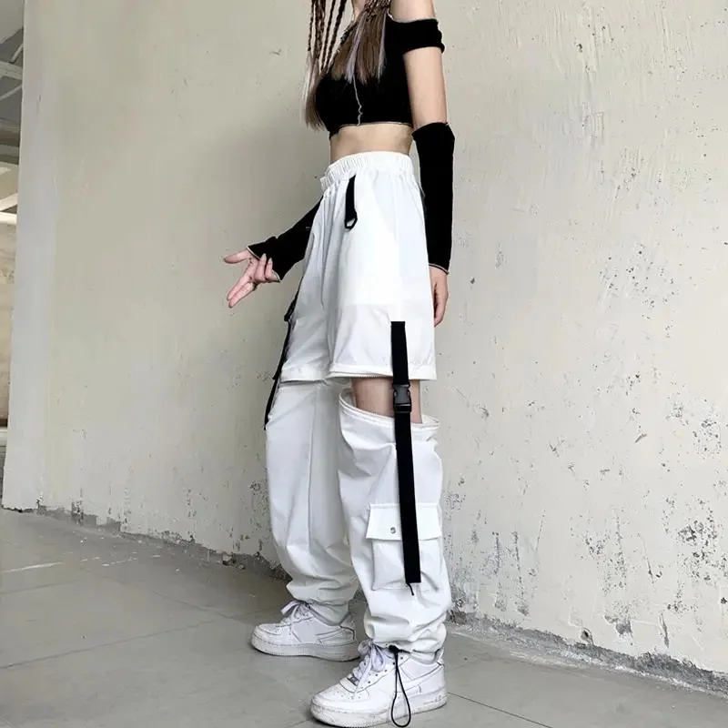 Women Spring And Summer Removable Cargo Pants Korea Style  High-waist Lanyard Trousers Women\'s Narrow Straight Leg Sweatpants