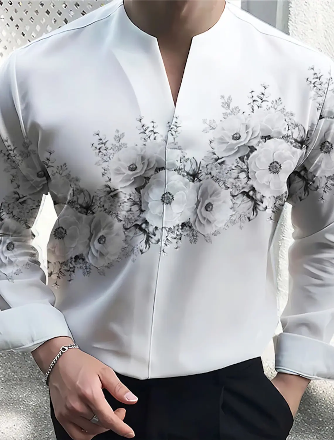 Men's Long Sleeve Shirt Floral V Neck Outdoor Street Long Sleeve Printed Clothing Fashion Streetwear Designer Casual